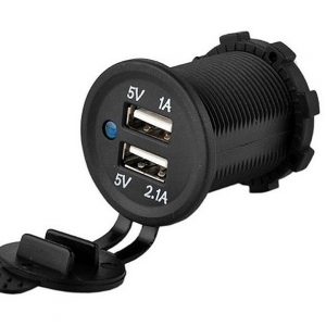 DIY Waterproof 12~24V Dual USB Car Charger Adapter Socket - Black