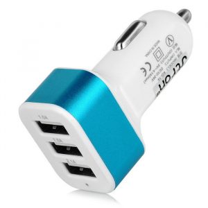 Universal 5V / 4.1A 3-Port USB Car Charger Adapter - White + Blue